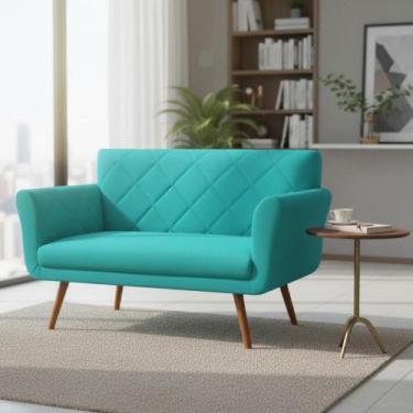 Imagem de Namoradeira Decorativa Sabrina Suede Azul Marinho Pés Madeira Mz Decor