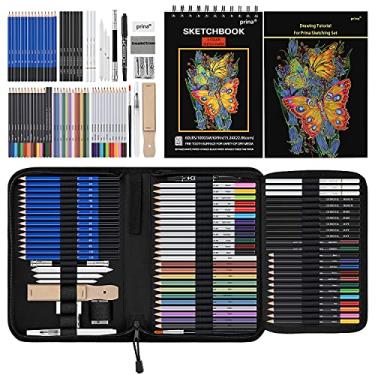 Imagem de Prina Pacote com 76 kits de desenho, suprimentos para esboço de arte profissional com caderno de desenho de 3 cores, inclui tutorial, colorido, grafite, carvão, aquarela e lápis metálico, para artistas adultos, adolescentes iniciantes