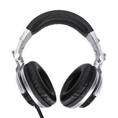 Imagem de PUSOKEI Fone de ouvido HiFi montado na cabeça, fone de ouvido para jogos com fio para gravação de sala de realidade virtual, fone de ouvido HiFi dobrável com redução de ruído de 3,5 mm para estúdio/monitor/PC (prata)