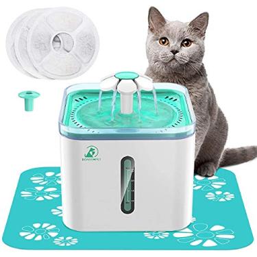 Imagem de Fonte de água para gatos de 2,5 litros, bebedouro para gatos, cães e animais de estimação, dispensador automático de água para gatos com 3 filtros de substituição, tapete de silicone, 3 fluxos diferentes