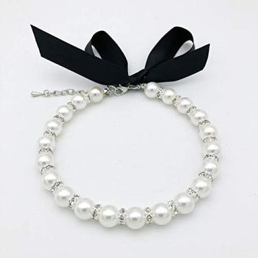 Imagem de PETFAVORITES Colar de pérolas para cães de diamante joia para cães pequenos filhote - coleira de casamento de gato com strass brilhante - Chihuahua Yorkie roupas para meninas acessórios de roupas de fantasia (branco neve, tamanho P)