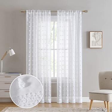 Imagem de Laura Ashley Cortinas de janela transparentes Drizzle 213 cm de comprimento, branco 2 painéis