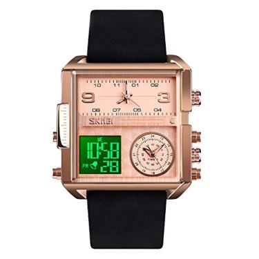 Imagem de Relógios de quartzo digital para homens com cronógrafo triplo de LED, alarme de calendário, aço inoxidável, ouro rosa, relógio de pulso, Tendência, black rose gold