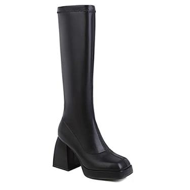 Imagem de Botas de cano alto femininas cano alto bota bico fino vestido de casamento sapatos com salto grosso bloco grosso botas de salto alto escarpim para mulheres