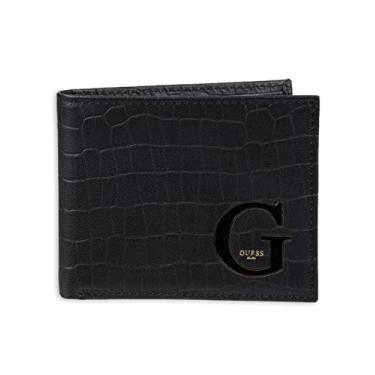 Imagem de Guess Carteira masculina elegante com dobra dupla, Croc preto, tamanho nico
