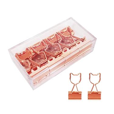 Imagem de Clipes de fichário de gato 3/4 polegadas médio ouro rosa clipes de papel em caixa de cristal acrílico Aplicar à nota fiscal clipe de papel decorativo notas carta para escritório casa escola