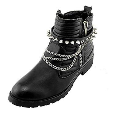 Imagem de Botas masculinas de motociclista punk pulseiras de corrente de metal vintage par de couro com spike, couro, Couro