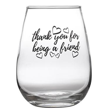 Imagem de Obrigado por ser um amigo – Linda taça de vinho sem haste divertida – Grande copo de vinho sem haste 470 ml