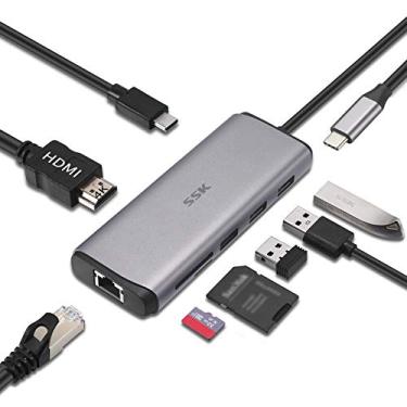 Imagem de SSK Hub USB C, adaptador multiportas tipo C 8 em 1 com 4K HDMI, SD/TF Kartenleser, PD3.0 e RJ45 Ethernet USB Dock para Geräte Tipo C