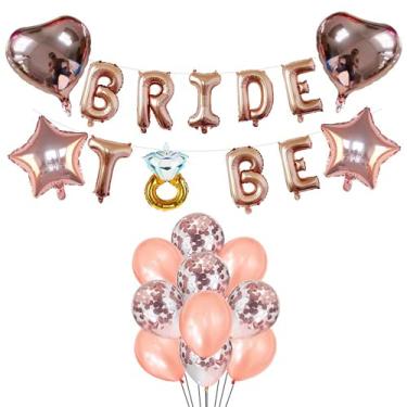 Imagem de Anel de noivado de ouro rosa para decoração de festa de despedida de solteira, anel de noivado de balões de confete kit de chá de panela