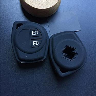 Imagem de YJADHU Capa de chave de carro de silicone de 2 botões, apto para suzuki para amagatarai shangyue sx4 swift liana alto igins estima baleno gr, preto