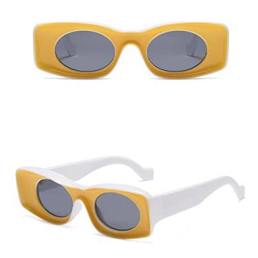 Imagem de Candy Colors Retro Óculos de Sol Feminino Designer Chunky Retângulo Grandes Óculos de Sol Designer Tons Para Mulheres, C2 Amarelo Preto, Tamanho Único