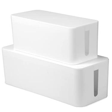 Imagem de Iron Forge Cable Caixa de gerenciamento de cabos, pacote com 2 – Organizador de cabos brancos e esconderijo para fios, tiras de energia, protetores de sobretensão e mais – Inclui capa de cabo, prendedores de gancho e laço, abraçadeiras e clipes