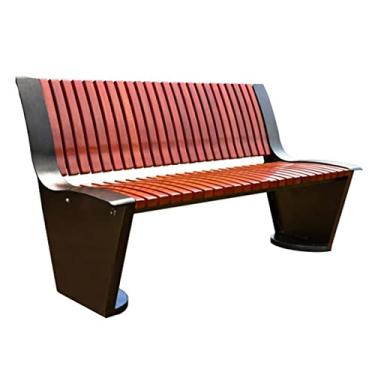 Imagem de KIZQYN Banco de jardim banco de jardim banco de jardim banco de jardim com encosto assento de madeira de camcora, moldura de aço galvanizado, banco de lazer ao ar livre, 150 cm x 63 cm x 79 cm bancos externos