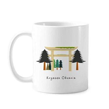 Imagem de Caneca clássica japonesa Koyasan Okunoin de cerâmica branca presente com alças 350 ml