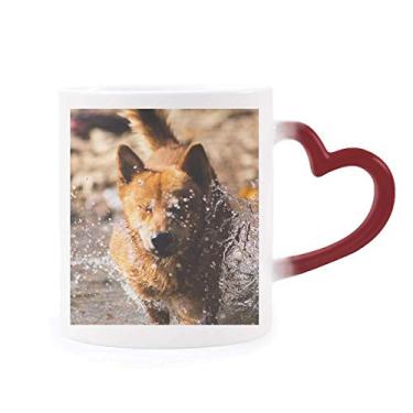 Imagem de Caneca de grés com foto de animal fofa, sensível ao calor, muda de cor vermelha