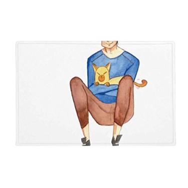 Imagem de DIYthinker Miaoji Tapete para porta de banheiro com pintura aquarela para meninos e gatos