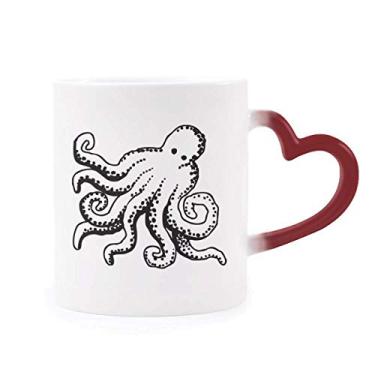 Imagem de Caneca com ilustração de desenho animado polvo da vida marinha sensível ao calor Copo de grés que muda de cor vermelha