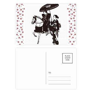 Imagem de Japan Women Riding Horse Sketch Christmas Christmas Flower Celebration Cartão postal Blessing Mailing Card