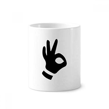 Imagem de OK Gesture Outline Padrão Escova de Dentes Caneca, Suporte de Cerâmica