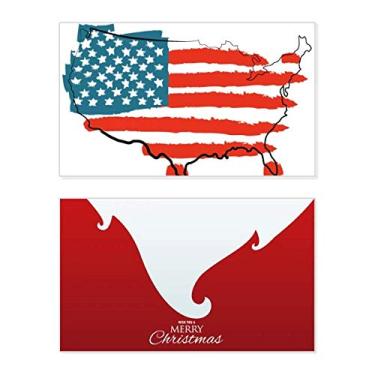 Imagem de Mapa da bandeira dos Estados Unidos de estrelas e listras, cartão de felicitações, mensagem de Natal