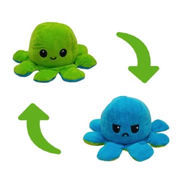 Imagem de Brinquedo Polvo De Pelúcia Reversível Feliz e Bravo 20cm - Azul e Verde Polvinho do Humor Polvo Tik Tok