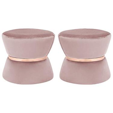 Imagem de Kit 02 Puffs Decorativo Sala de Estar 45cm Dhaka Veludo Rosê - Gran Belo