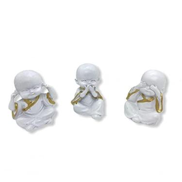 Imagem de Trio Budas Cego Surdo Mudo Branco 5,5cm em Resina Sabedoria