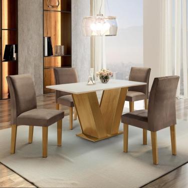 Imagem de Conjunto Sala de Jantar Mesa 120cm 4 Cadeiras Espanha Cel Móveis - Ype com Suede Marrom