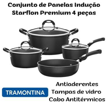 Imagem de Jogo De Panelas Indução Mônaco Tramontina 4Pçs Premium Preto