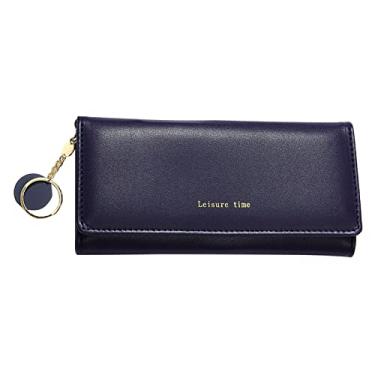 Imagem de Carteira feminina bolsa carteira longa carteira de grande capacidade carteira cor sólida moda nova padrão carteiras para homens couro, Azul, One Size