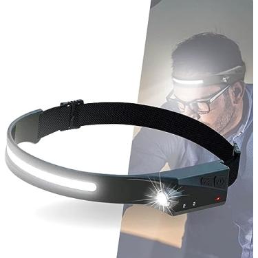 Imagem de Lanterna de Cabeça LED Recarregável USB com Sensor de Movimento, Iluminação 230° COB, IPX4 Resistente à Água, Leve e Ajustável para Camping, Trilhas, Corrida e Trabalho