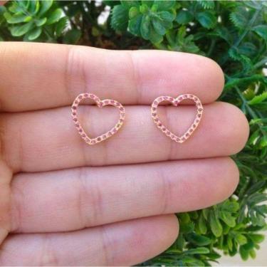 Imagem de Brinco Coração Bordas Cravejadas Cristal Banho De Ouro