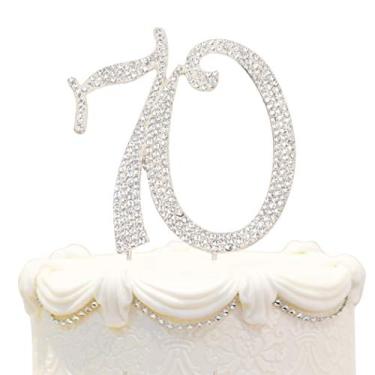 Imagem de Hatcher lee Topo de bolo de aniversário de 70 anos com strass de cristal brilhante - Melhor lembrança | Decorações de festa 70 prata