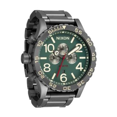 Imagem de NIXON Relógio analógico masculino 51-30 Chrono A1389-300 m resistente à água (mostrador do relógio de 51 mm, pulseira de aço inoxidável de 25 mm), Bronze claro / Dk Forest, One Size, 51-30 Chrono