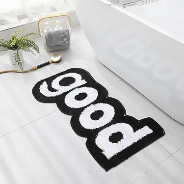 Imagem de LEVINIS Bom tapete de banho – Tapete de chuveiro lavável preto e branco macio absorvente para banheiro, pia, entrada, capacho interno 85 cm 40 cm