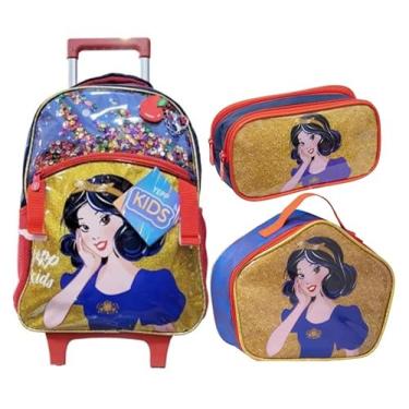 Imagem de Kit Escolar Mochila de Rodinha Lancheira Térmica e Estojo Duplo Princesa Branca de Neve Yepp MIF5330 (Amarelo)