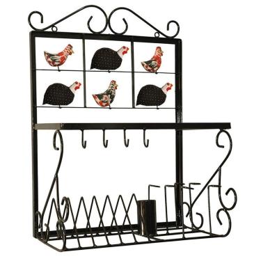 Imagem de Paneleiro De Parede Escorredor De Pratos, Copos E Talheres De Ferro Galinha Mista