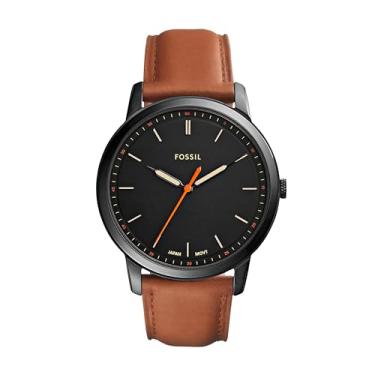 Imagem de Fossil Relógio masculino minimalista com pulseira de couro ou aço inoxidável, cronógrafo ou mostrador analógico com design de capa fina, Preto, marrom., One Size, Minimalista
