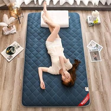 Imagem de Tapete japonês tatami cama de dormir dobrável colchão futon topper conforto portátil cama dobrável colchão de hóspedes, azul, 1,5x2,0 m