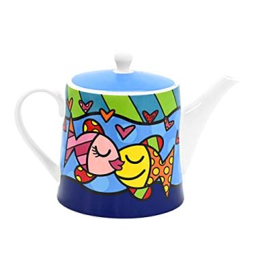 Imagem de Romero Britto Bone China Cafeteira e chá, 820 ml, profundamente apaixonado, design de arte de peixe
