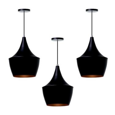 Imagem de Kit 3 Luminária Pendente Balão Sala Cozinha Balcão Bancada (Preto)