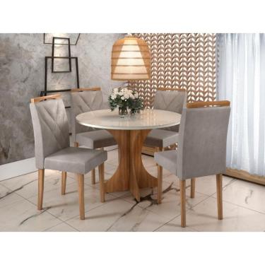 Imagem de Mesa de Jantar Redonda / Circular com 4 Cadeiras Califórnia / Sienna – Cinamomo/Off white/Avelã