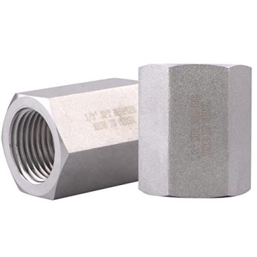 Imagem de DERPIPE Acoplamento hexagonal completo de forjamento de 1/5.1 cm - Encaixe de tubulação de conexão 304 de aço inoxidável, fêmea NPT de 1,27 cm x fêmea NPT de 1,27 cm (pacote com 2)
