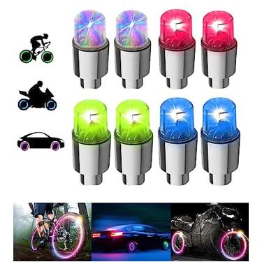 Imagem de YUERWOVER Pacote com 8 tampas de válvula de pneu, luz LED para roda de bicicleta, à prova d'água, luz de flash, refletor, acessórios legais para caminhão, bicicleta, motocicleta, com 10 baterias