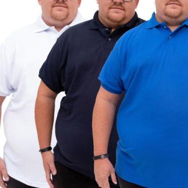 Imagem de Kit 3 Camiseta Gola Polo Plus Size Masculina Lisa Manga Curta Piquet M