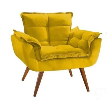 Imagem de poltrona opala AMARELA suede decorativa para sala escritório Dalaqua-D