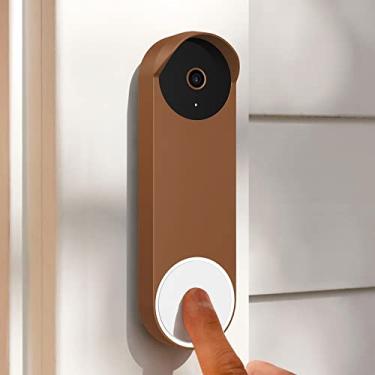 Imagem de PUUUCI Capa de silicone para Google Nest Hello Doorbell (bateria) 2021 - capa protetora à prova de intempéries para campainha de silicone (marrom)