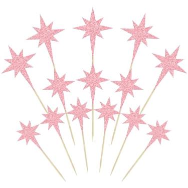 Imagem de Gyufise 30Pcs Little Star Cupcake Toppers Sparkle Twinkle Star Cupcake Toothpicks for Baby Shower Wedding Engagement Bridal Shower Birthday Party Cake Decorations Supplies Pink Glitter