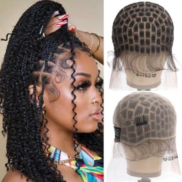 Imagem de PORSMEER Toucas de peruca trançadas de renda para cabelo de crochê, touca de crochê de renda para mulheres negras, touca de peruca de crochê com nó com cabelo de bebê, leve, ajustável e respirável com